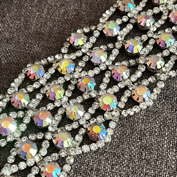 Exquisite Vintage Borealis & Crystal Silver Wide Bracelet - Picture 6 of 11